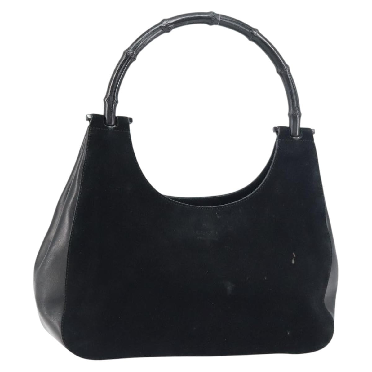 Gucci Vintage Bamboo Handle Bag Suede, BLACK, SUEDE, Handbag