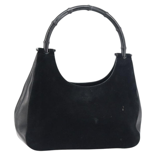 Gucci Vintage Bamboo Handle Bag Suede, BLACK, SUEDE, Handbag