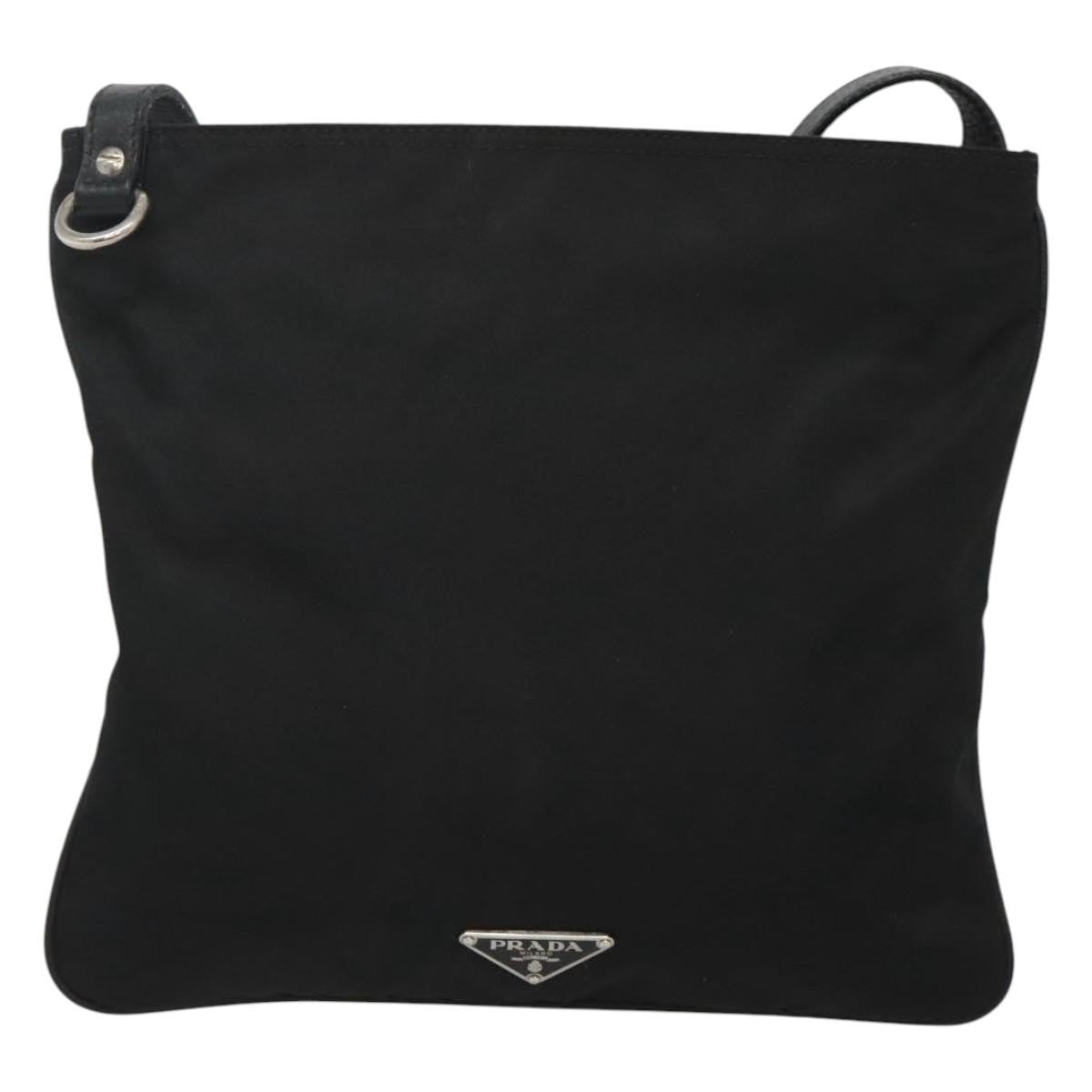 Prada Flat Crossbody Bag Tessuto, BLACK, NYLON, Shoulder bag