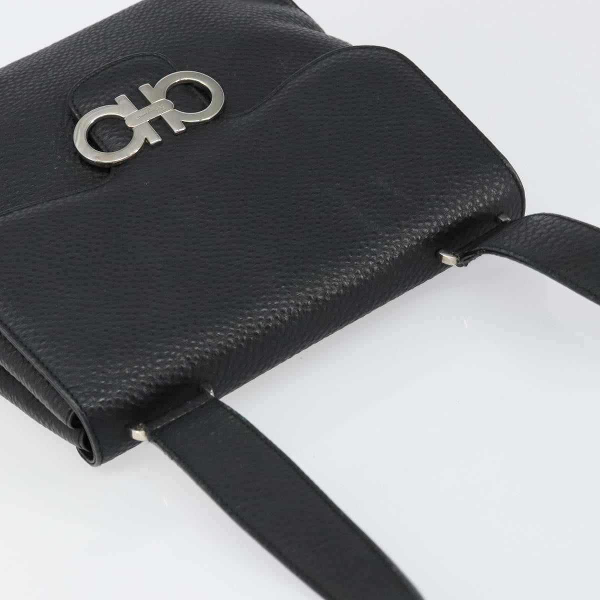 Salvatore Ferragamo Gancini Shoulder Bag Leather, BLACK, LEATHER, Shoulder bag