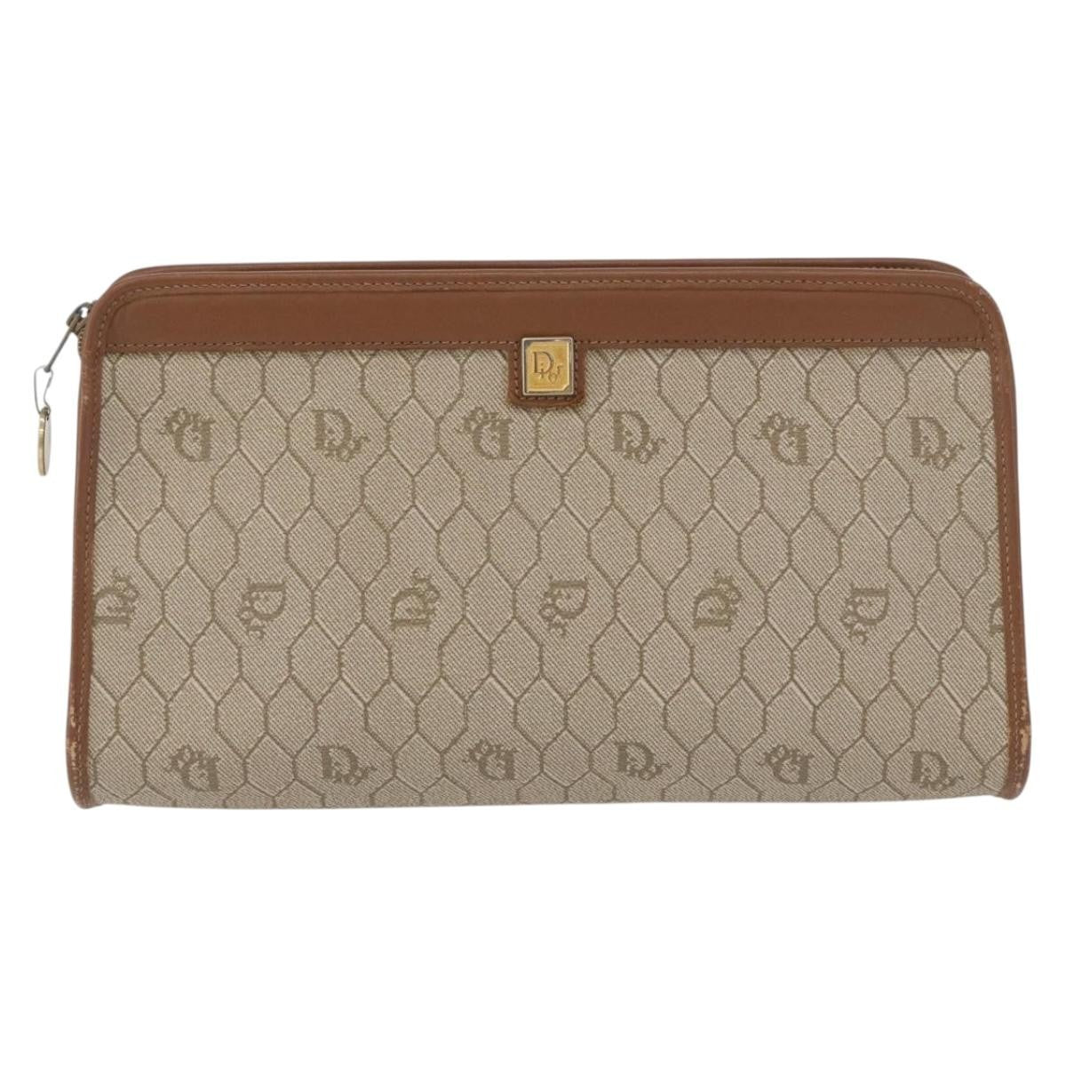 Christian Dior Vintage Honeycomb Zip Pouch Canvas and Leather, BEIGE, CANVAS, Clutche & pouche