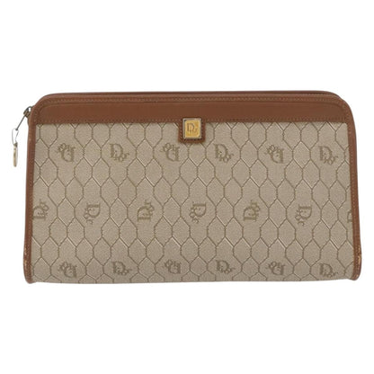Christian Dior Vintage Honeycomb Zip Pouch Canvas and Leather, BEIGE, CANVAS, Clutche & pouche