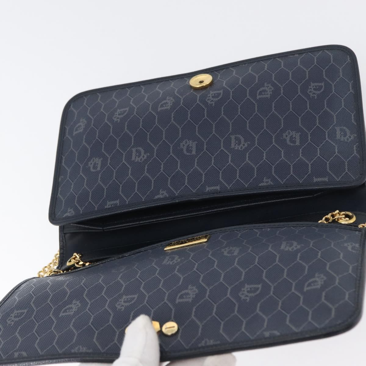 Christian Dior Vintage Chain Flap Shoulder Bag Leather, NAVY, LEATHER, Shoulder bag