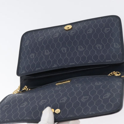 Christian Dior Vintage Chain Flap Shoulder Bag Leather, NAVY, LEATHER, Shoulder bag