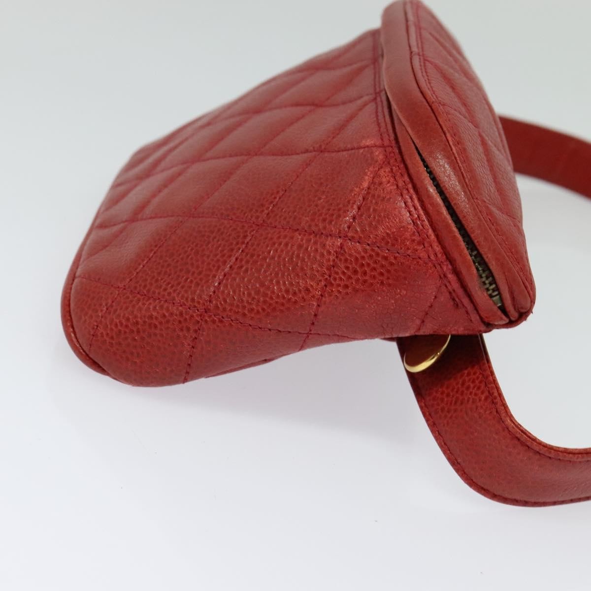 Chanel Vintage Zip Belt Bag Quilted Caviar, Red, Leather, Shoulder Bag