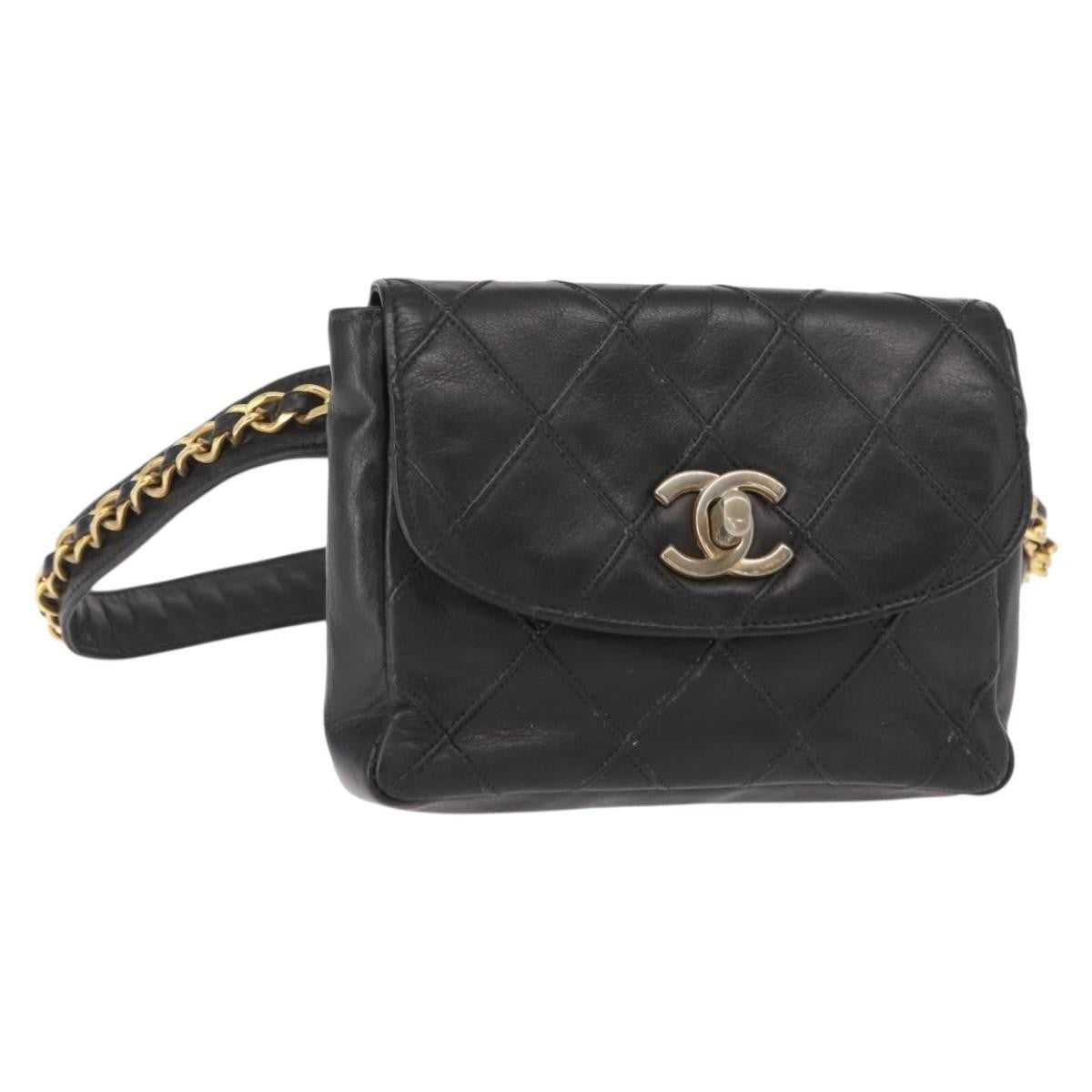 Chanel Vintage Flap Waist Bag Leather, BLACK, LEATHER, Clutche & pouche