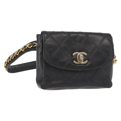 Chanel Vintage Flap Waist Bag Leather, BLACK, LEATHER, Clutche & pouche