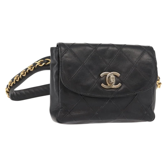 Chanel Vintage Flap Waist Bag Leather, BLACK, LEATHER, Clutche & pouche