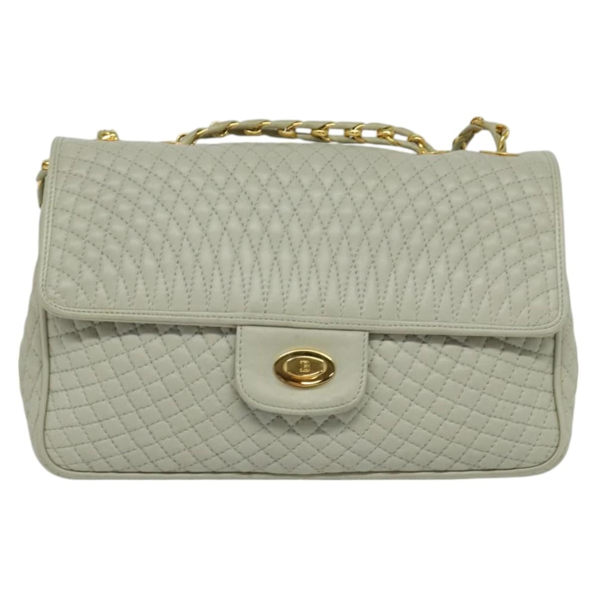Bally Vintage Chain Shoulder Bag Quilted Leather, BEIGE, LEATHER, Shoulder bag