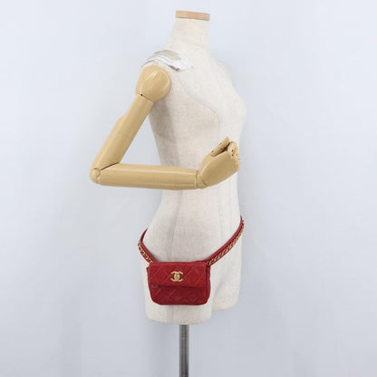 Chanel Vintage CC Flap Waist Bag Quilted Lambskin, Red, Leather, Clutch