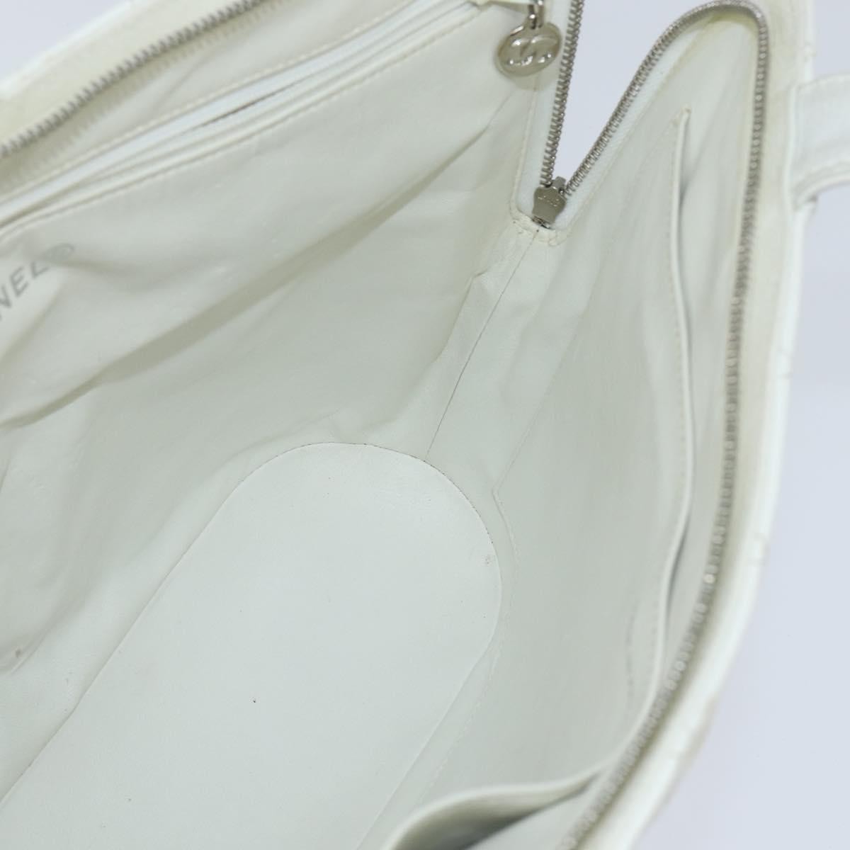 Chanel Vintage CC Zip Around Bowler Bag Quilted Caviar, WHITE, LEATHER, Tote bag