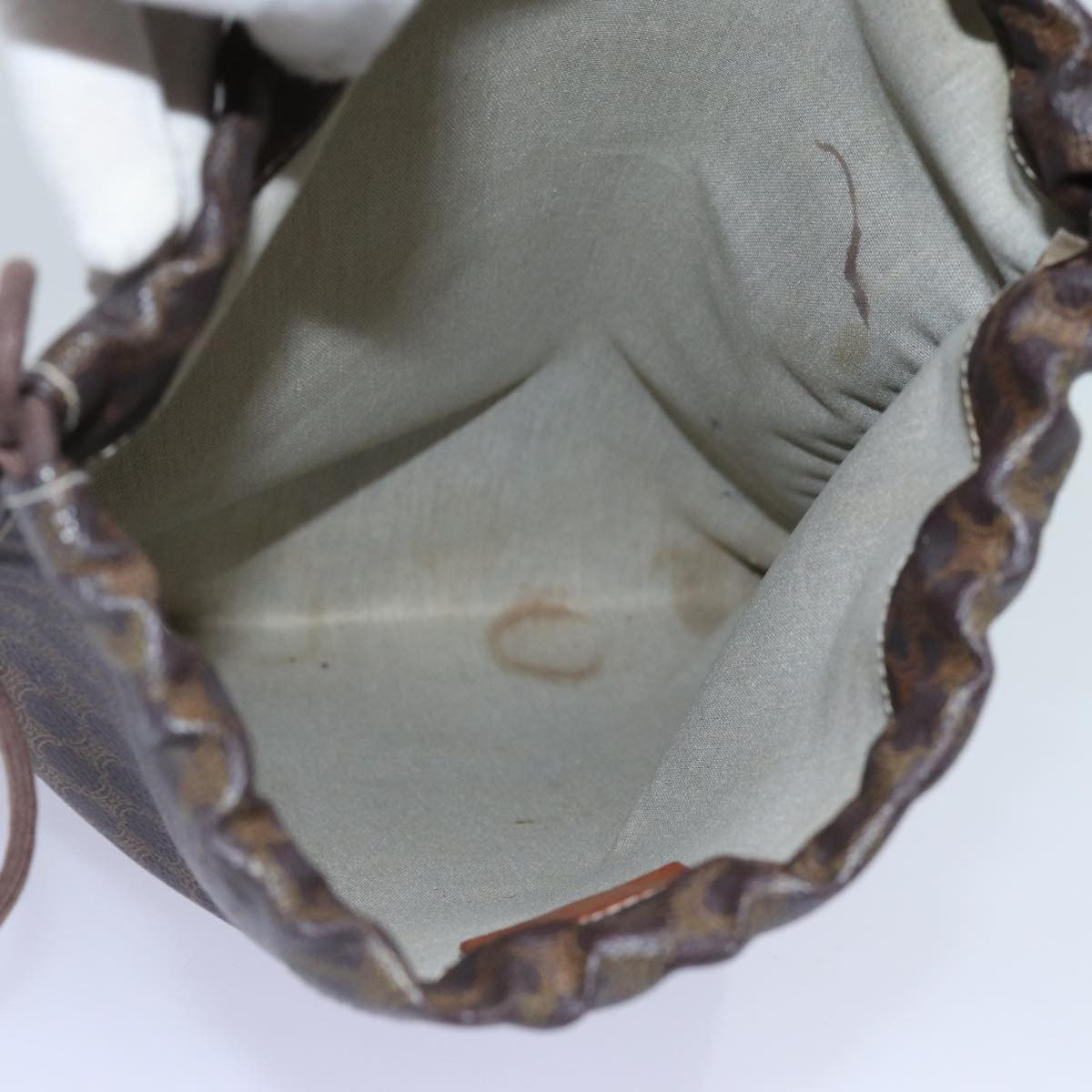 Celine Triomphe Drawstring Bucket Bag Raffia with Leather, BROWN, PVC, Shoulder bag