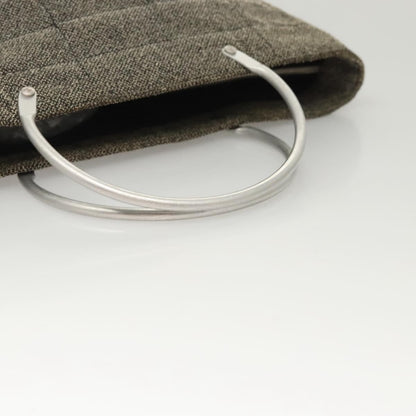 Chanel Vintage Chocolate Bar Metal Ring Tote Quilted Canvas, GRAY, CANVAS, Handbag