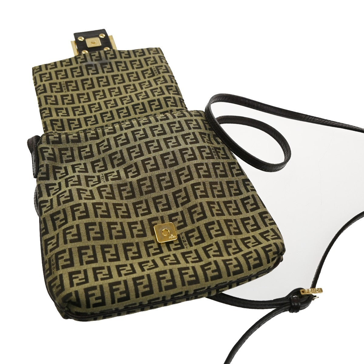 Fendi Vintage Flap Crossbody Bag Zucchino Canvas, BROWN, CANVAS, Shoulder bag