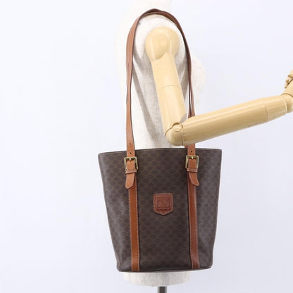 Celine Vintage Macadam Tote bag Canvas and Leather, BROWN, PVC, Tote bag