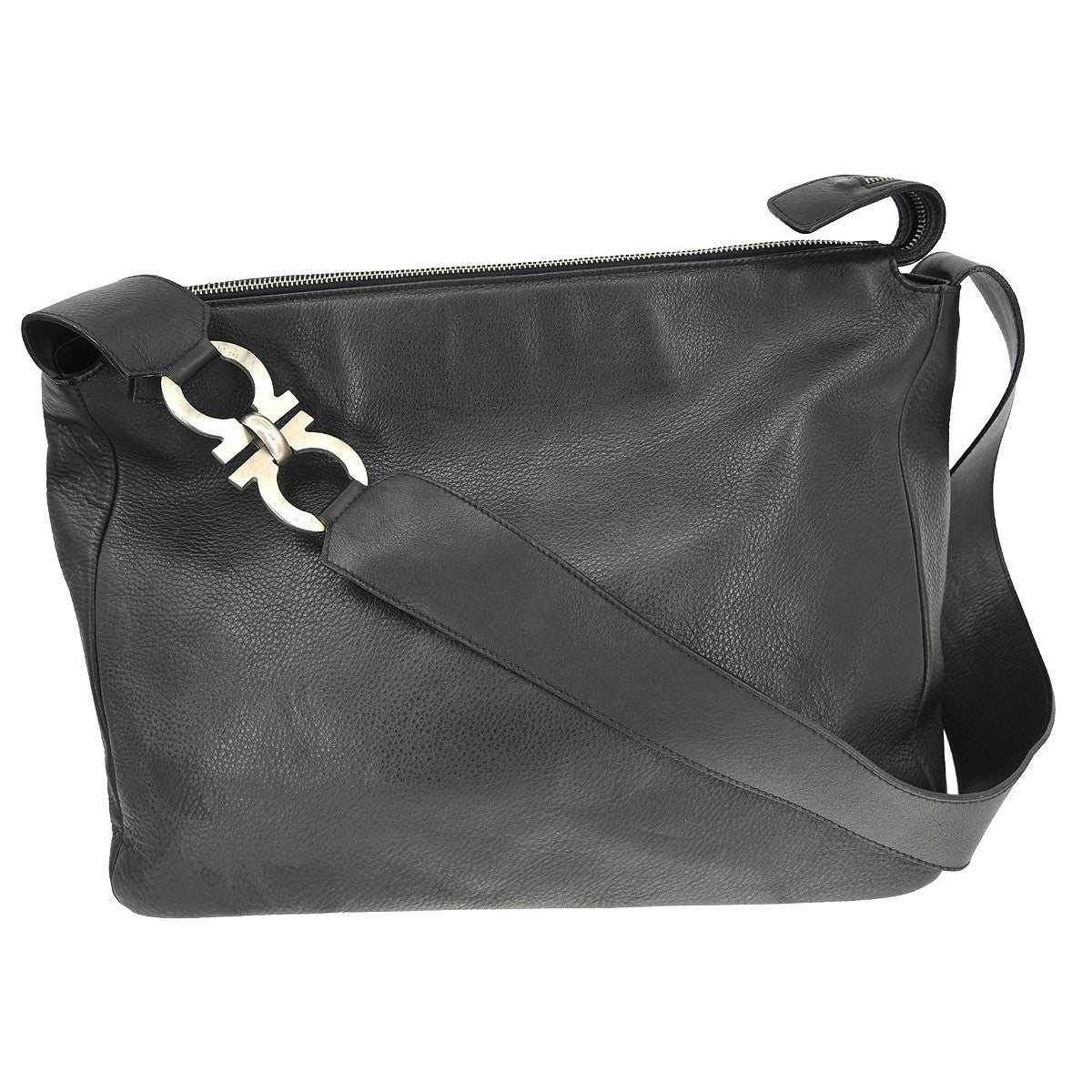 Salvatore Ferragamo Gancini Shoulder Bag Leather, Black, Leather, Shoulder Bag