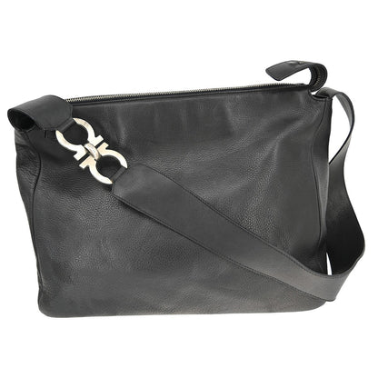Salvatore Ferragamo Gancini Shoulder Bag Leather, Black, Leather, Shoulder Bag