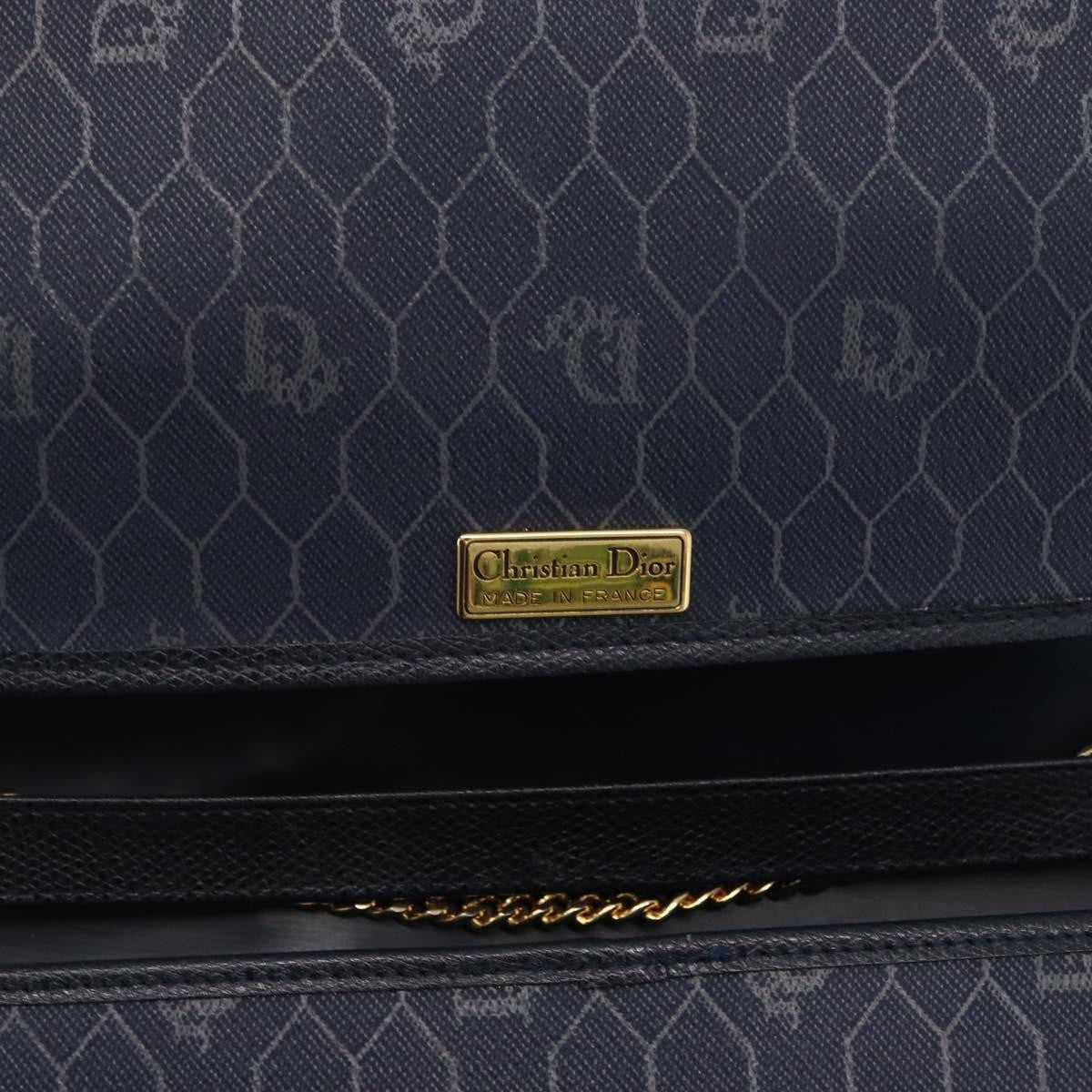 Christian Dior Vintage Chain Flap Shoulder Bag Leather, NAVY, LEATHER, Shoulder bag