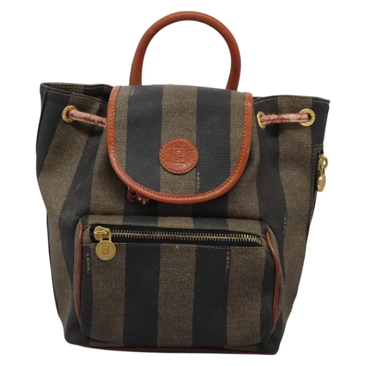 Fendi Pequin Front Pocket Backpack Coated Canvas, BROWN, CANVAS, Backpack