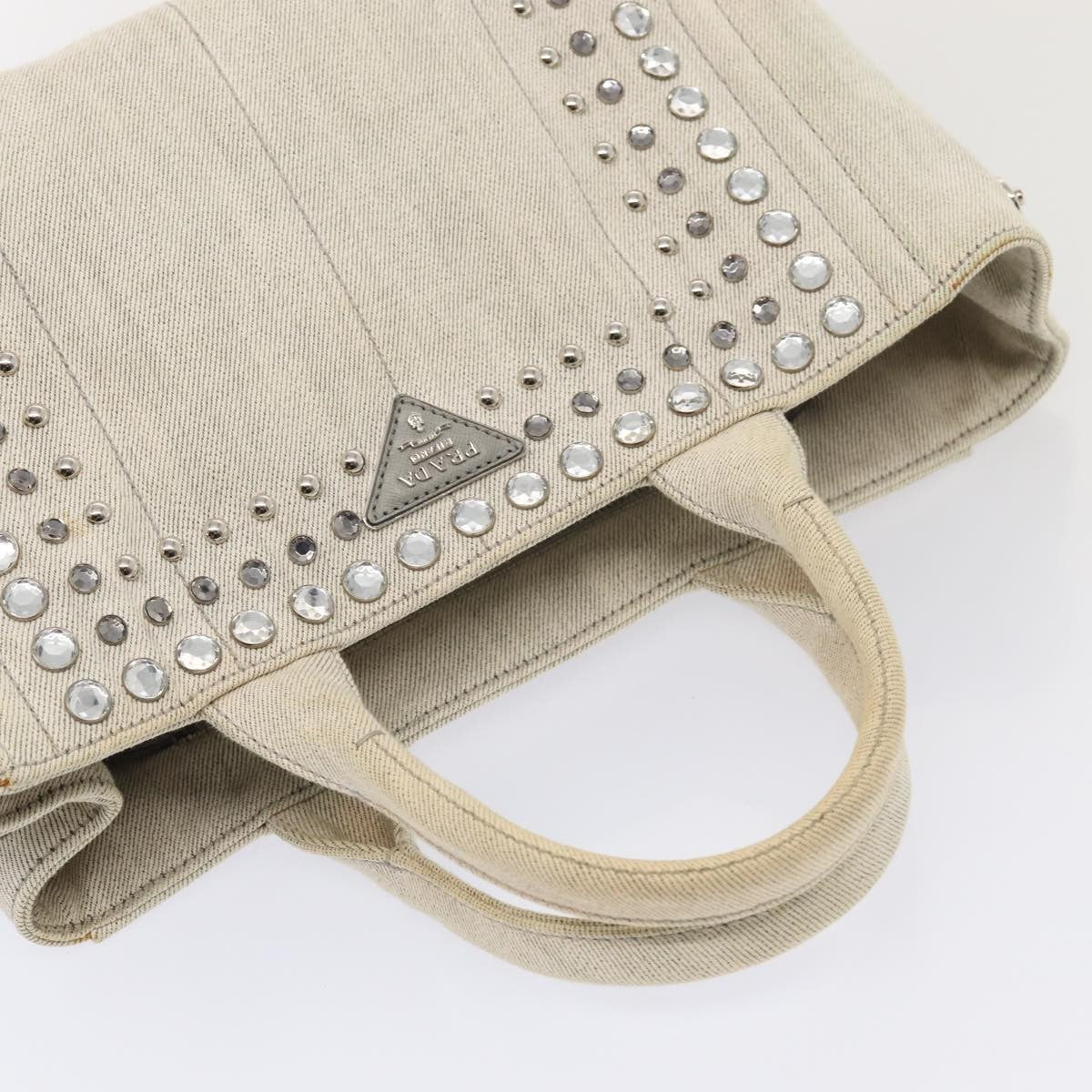 Prada Canapa Tote Rhinestone Embellished Canvas, GRAY, CANVAS, Tote bag