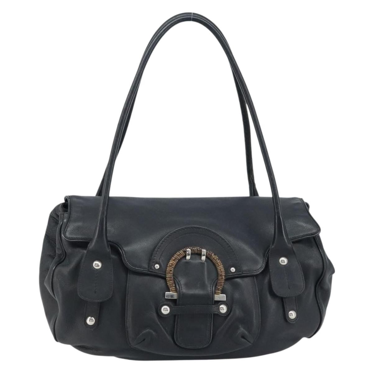 Salvatore Ferragamo Gancini handbag Leather, BLACK, LEATHER, Handbag