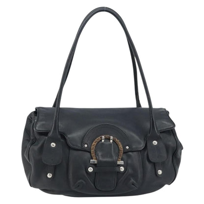 Salvatore Ferragamo Gancini handbag Leather, BLACK, LEATHER, Handbag
