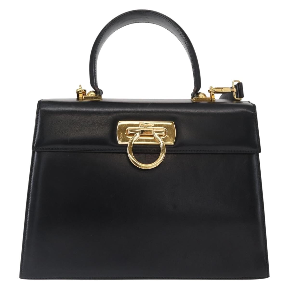 Salvatore Ferragamo Convertible Top Handle Bag Leather, BLACK, LEATHER, Handbag