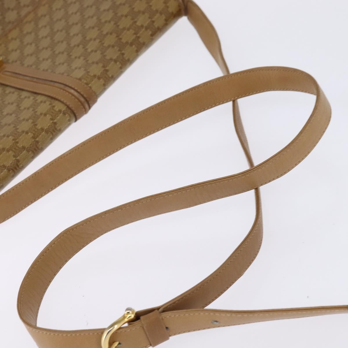 Celine Vintage Macadam Shoulder Bag Canvas and Leather, BEIGE, CANVAS, Shoulder bag