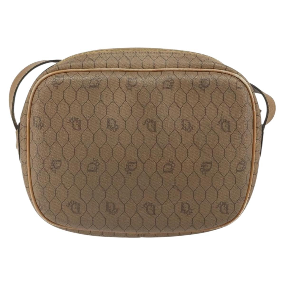 Christian Dior Vintage Honeycomb Shoulder Bag Canvas and Leather, BEIGE, CANVAS, Shoulder bag