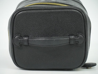 Chanel Vintage Timeless Cosmetic Case Caviar, BLACK, LEATHER, Toiletry Case