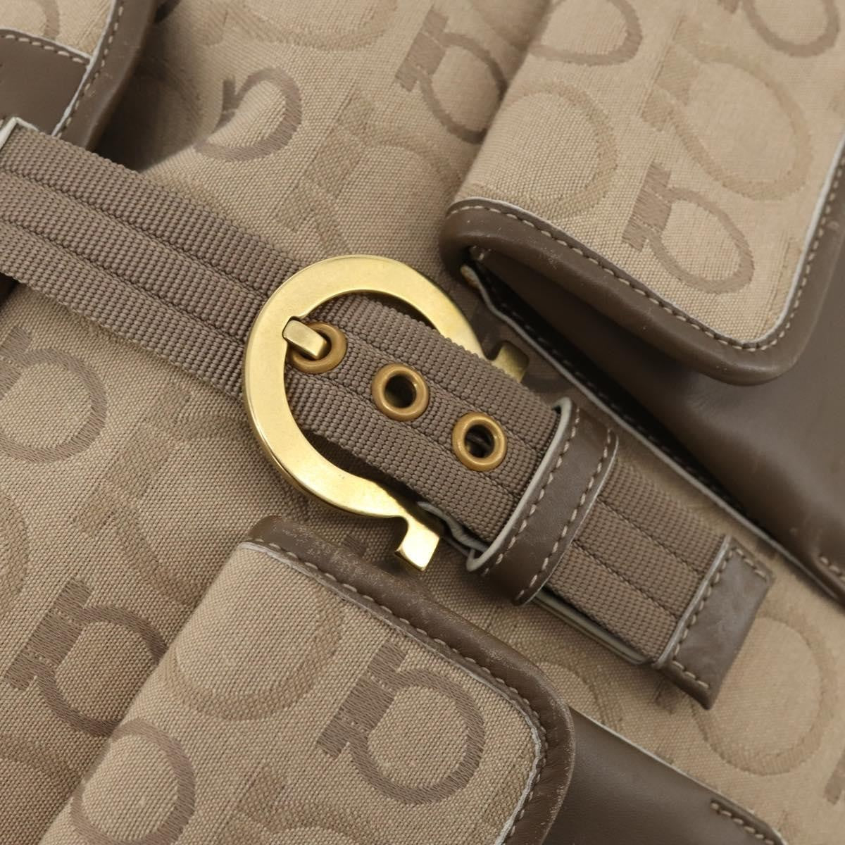 Salvatore Ferragamo Gancini Backpack Canvas, BEIGE, CANVAS, Backpack