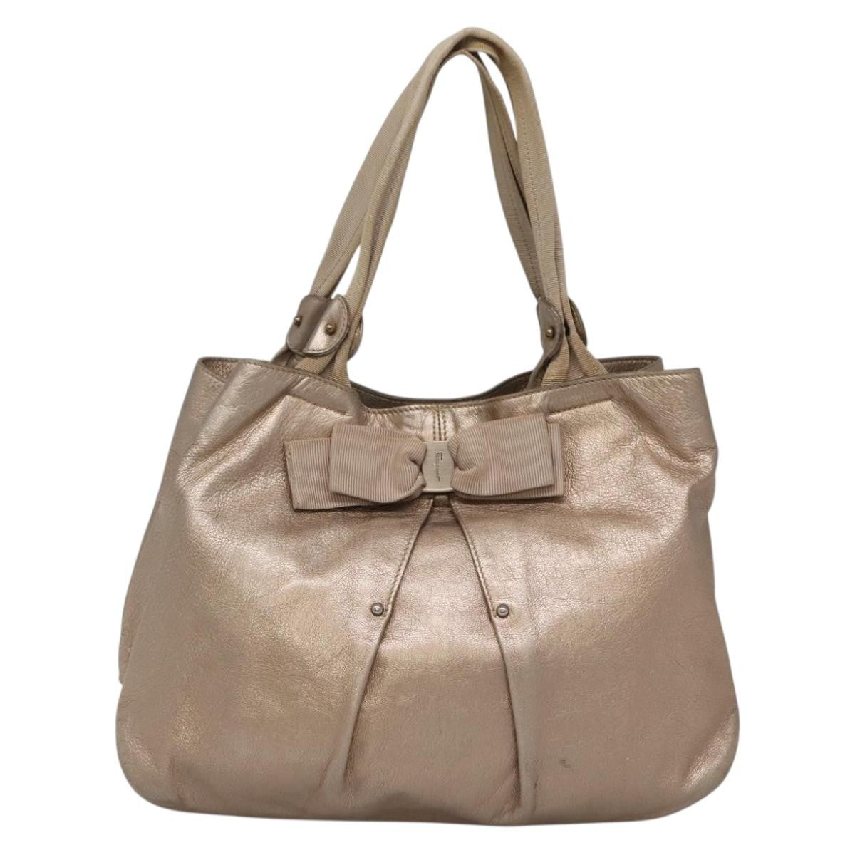 Salvatore Ferragamo Vala Leather, GOLD, LEATHER, Tote bag