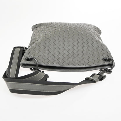 Bottega Veneta Flat Messenger Bag Intrecciato Nappa, GRAY, LEATHER, Shoulder bag