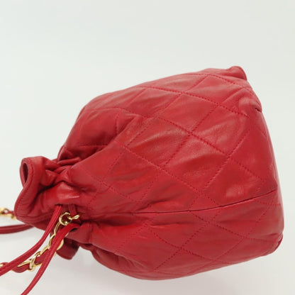 Chanel Drawstring Bucket Bag Lambskin, RED, LEATHER, Crossbody bag