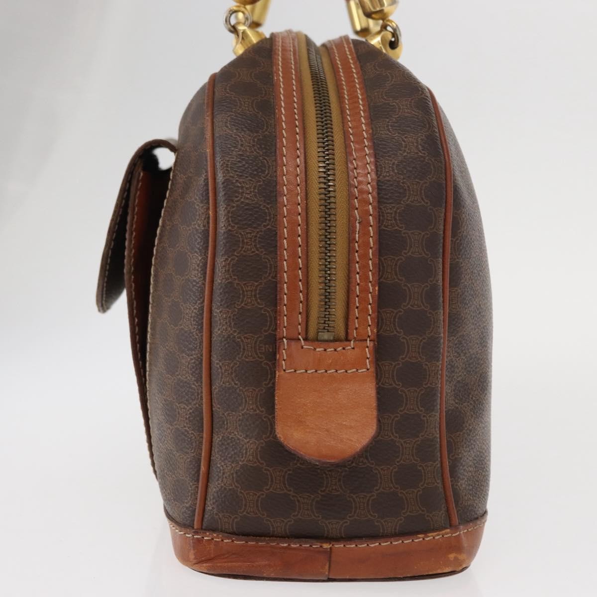 Celine Vintage Macadam Handbag Canvas and Leather, BROWN, CANVAS, Handbag