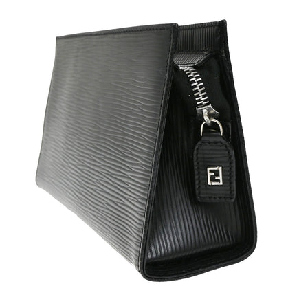 Fendi FENDI Logo Clutch Leather, BLACK, LEATHER, Clutche & pouche