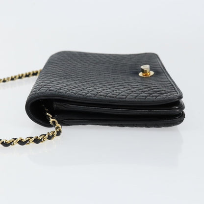 Bally Vintage Chain Shoulder Bag Quilted Leather, BLACK, LEATHER, Shoulder bag