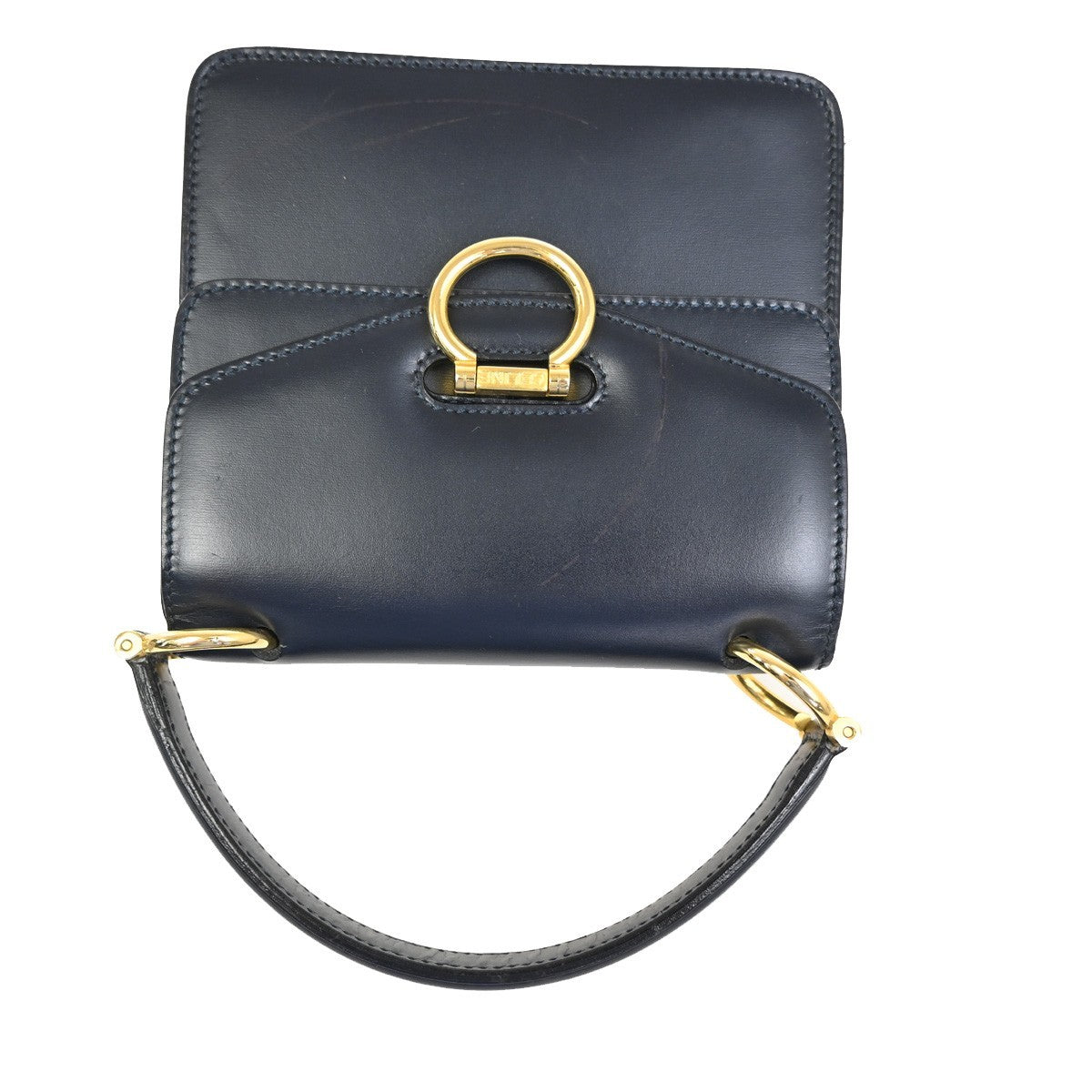 Celine Gancini Handbag Leather, NAVY, LEATHER, Handbag