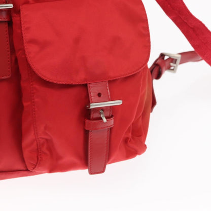 Prada Double Front Pocket Backpack Tessuto, Red, Nylon, Backpack