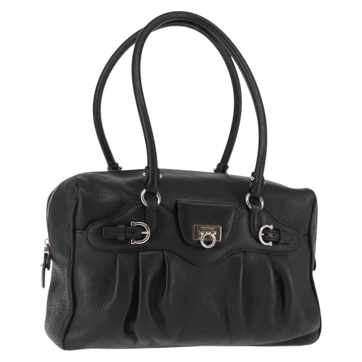 Salvatore Ferragamo Gancini Buckle Shoulder Bag Leather, BLACK, LEATHER, Shoulder bag