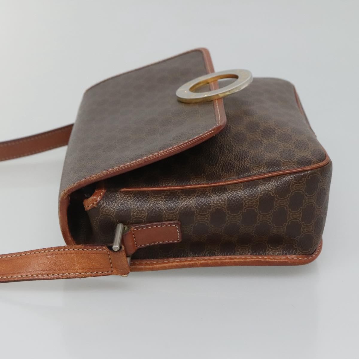 Celine Vintage Macadam Circle Logo Shoulder Bag Canvas and Leather, Brown, Canvas, Shoulder Bag
