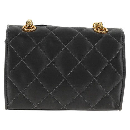 Chanel Vintage Camellia Flap Crossbody Bag Satin and Mesh, BLACK, SATIN, Shoulder bag