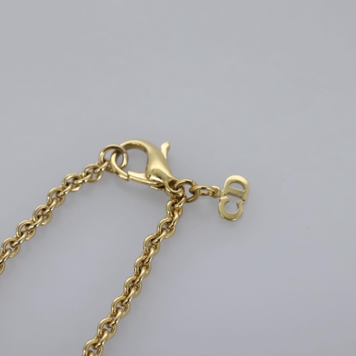 Christian Dior Logo Pendant Necklace Metal with Crystal, GOLD, METAL, Necklace