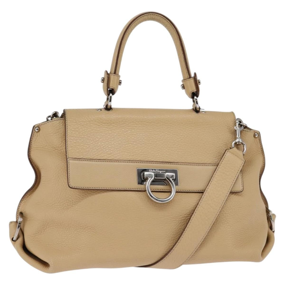 Salvatore Ferragamo Sofia Satchel Grainy Leather, BEIGE, LEATHER, Handbag