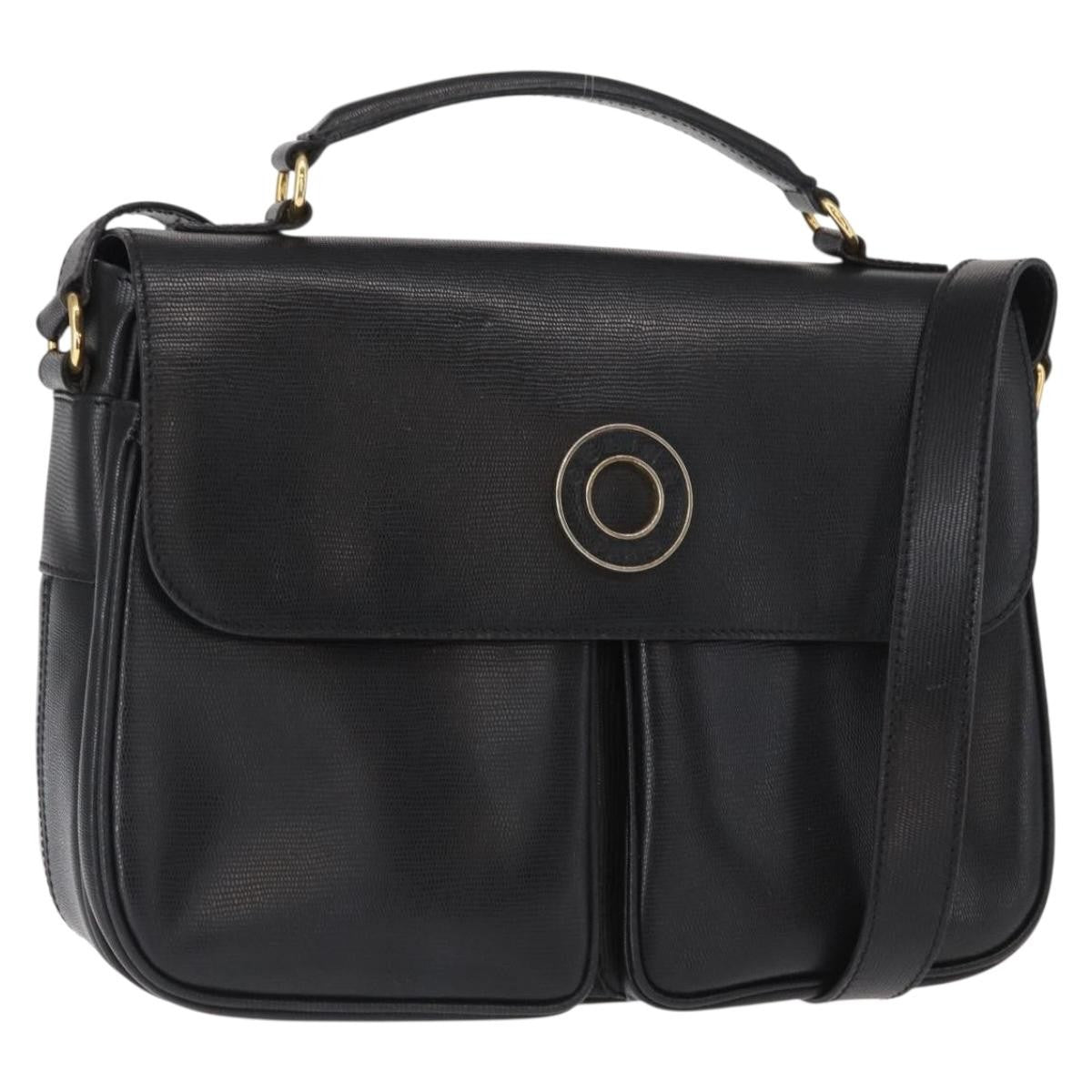 Celine Circle Logo Shoulder Bag Leather, BLACK, LEATHER, Shoulder bag