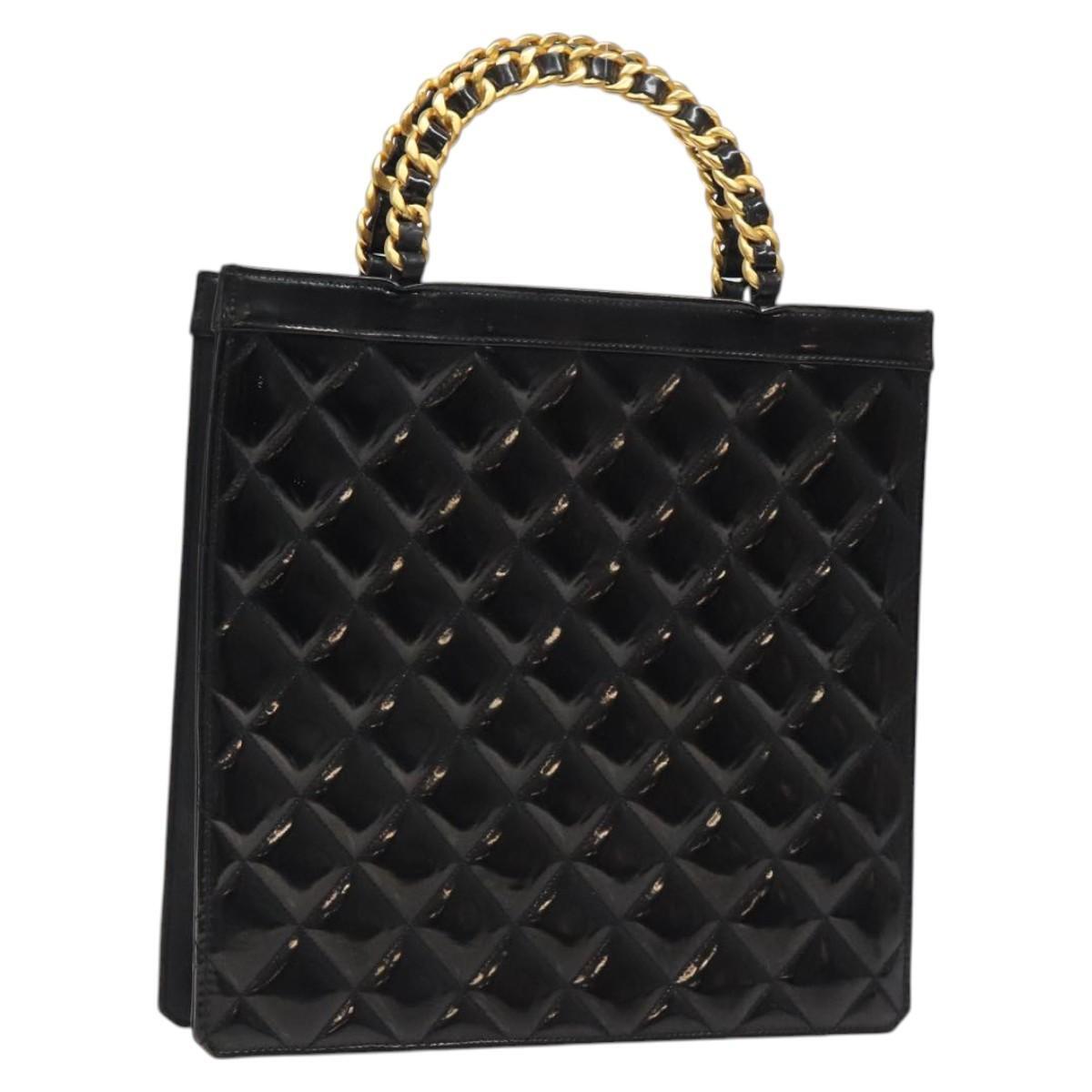 Chanel Vintage Chain Handle Tote Patent leather, BLACK, PATENT_LEATHER, Tote bag