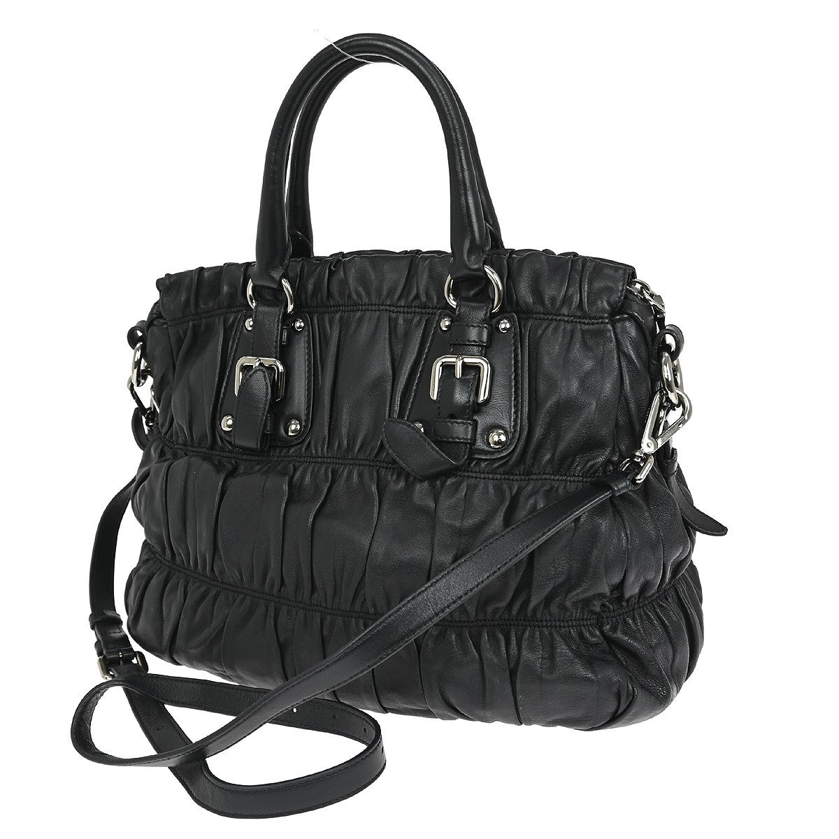 Prada Gaufre Convertible Tote Nappa Leather, BLACK, LEATHER, Tote bag