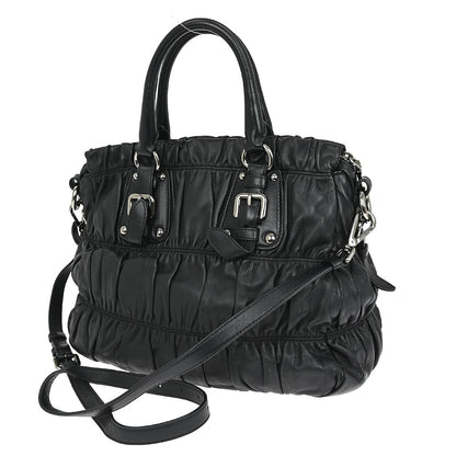Prada Gaufre Convertible Tote Nappa Leather, BLACK, LEATHER, Tote bag