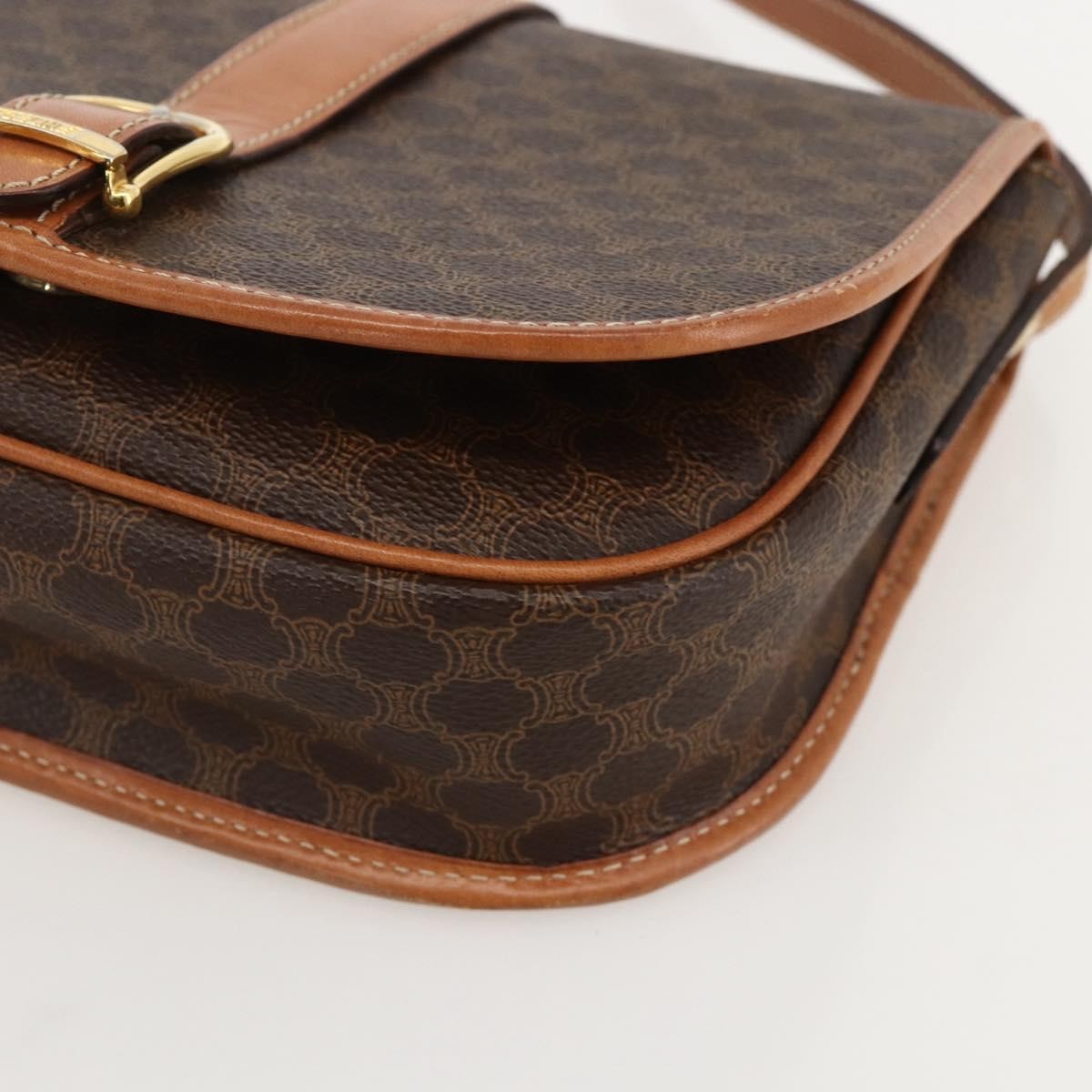 Celine Vintage Macadam Shoulder Bag Canvas and Leather, Brown, PVC, Shoulder Bag