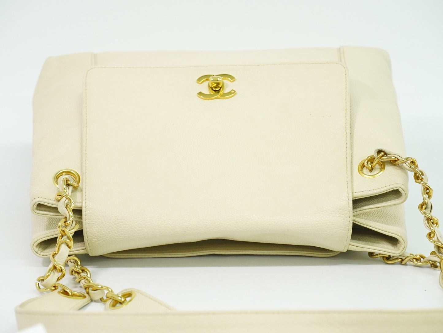 Chanel Vintage Shoulder Bag Leather, ECRU, LEATHER, Shoulder bag